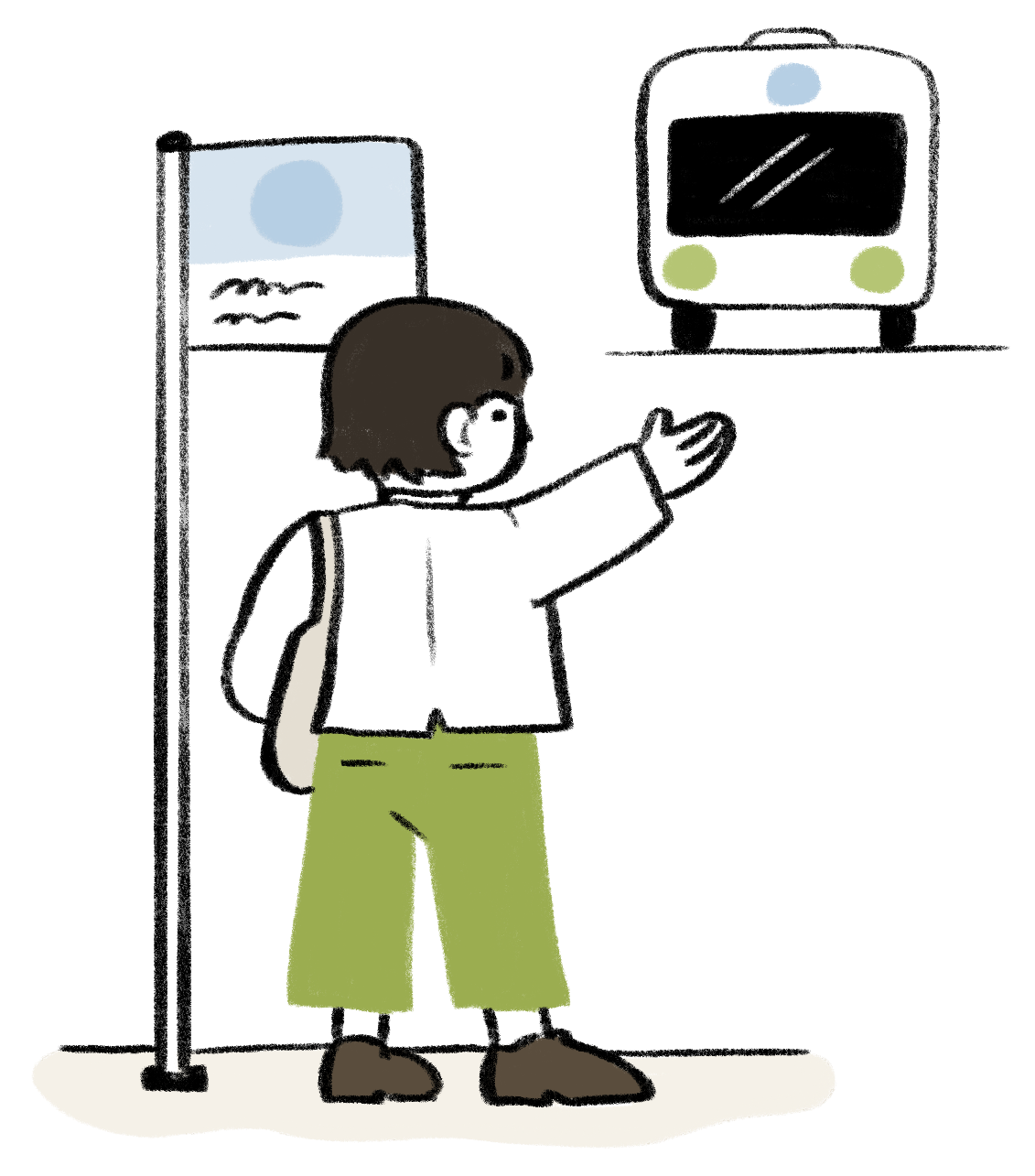 Illustrated person waiting for the bus